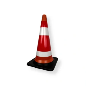 Traffic cone SSBO ukuran 70x37 cm warna hitam-oranye dengan strip reflektif