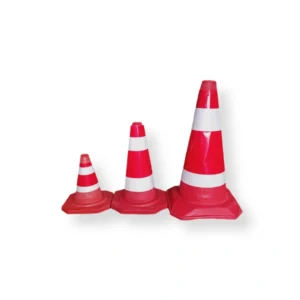 Traffic cone SSBO warna orange untuk pembatas jalan dengan strip reflektif