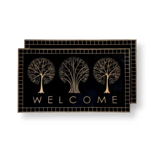 Keset welcome motif pohon warna hitam dan emas
