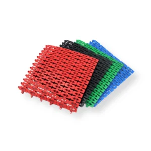 Keset interlock warna merah, hitam, hijau, dan biru