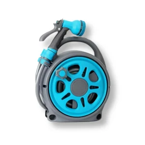 Selang air SSBO 12 meter warna biru dengan roll penggulung dan kepala semprotan