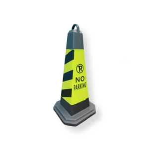 Traffic cone SSBO 65 cm dengan tulisan No Parking dan garis reflektif