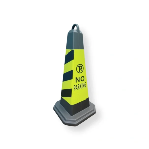 Traffic cone SSBO 65 cm dengan tulisan No Parking dan garis reflektif