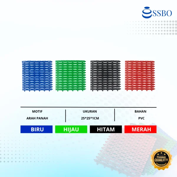 Karpet anti slip PVC SSBO untuk kamar mandi, dapur, dan area basah, mencegah terpeleset dan memberikan kenyamanan pijakan.