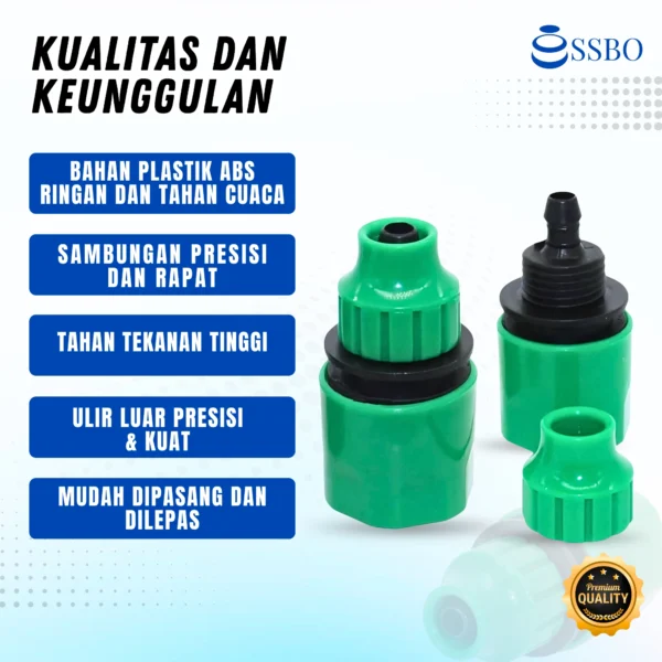 Konektor sambungan selang SSBO berkualitas tinggi, presisi, anti bocor, dan tahan cuaca untuk berbagai kebutuhan penyambungan selang air.