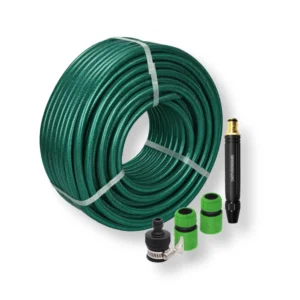 Paket selang hijau SSBO lengkap dengan nozzle stick, konektor, dan klem putar