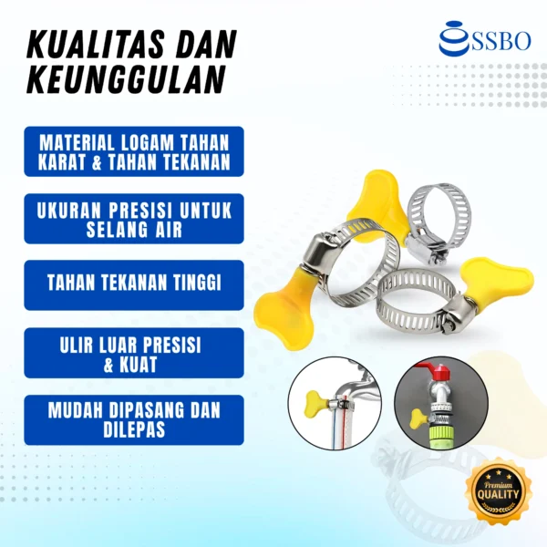 Ring putar SSBO warna kuning ukuran 1 inch, penghubung selang air dengan sistem putar anti longgar dan tahan tekanan tinggi