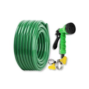 Selang elastis 5/8 inci warna hijau dengan nozzle semprot 7 mode dan 2 klem pengunci