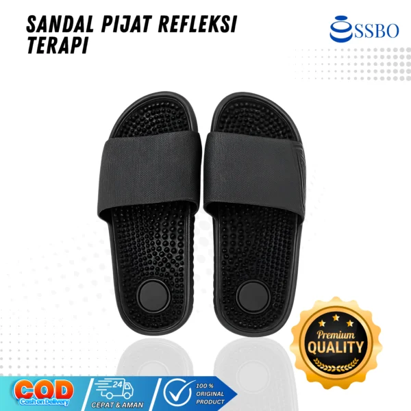SSBO sandal pijat refleksi pria warna hitam, nyaman dan anti selip untuk kesehatan dan relaksasi kaki
