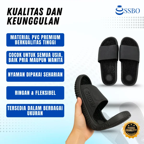 SSBO sandal pijat refleksi pria warna hitam, nyaman dan anti selip untuk kesehatan dan relaksasi kaki