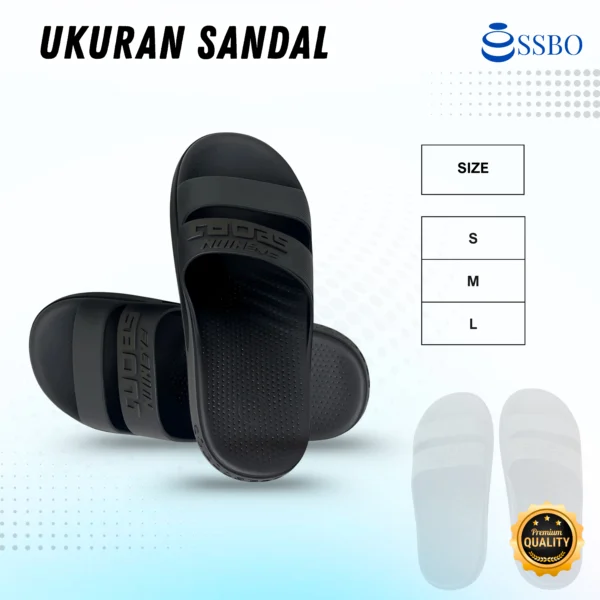 Sandal slide pria SSBO hitam premium dengan desain sporty dan kenyamanan maksimal untuk dipakai harian.