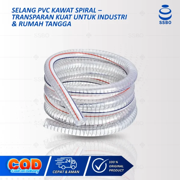SSBO Selang Kawat Spiral Transparan – Tampilan utama selang kuat dengan lapisan kawat spiral