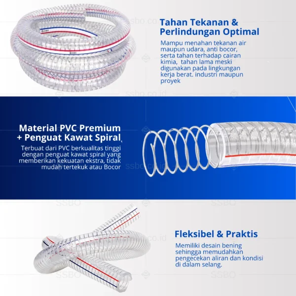 SSBO Spiral Hose Transparan – Tampilan pemakaian pada mesin air dan pompa