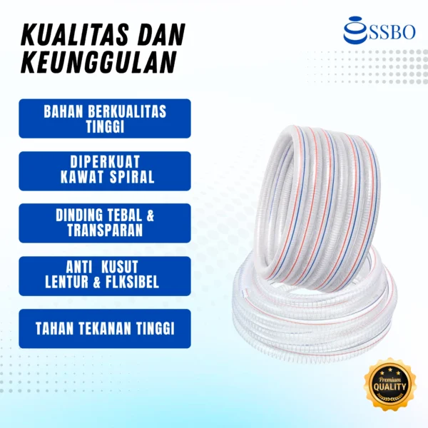 Selang kawat SSBO transparan, kuat, dan tidak mudah terlipat