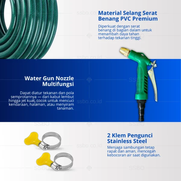 SSBO Selang hijau 1/2” – Aksesoris dan konektor lengkap tampak dekat