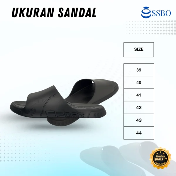 Sandal slide pria SSBO warna hitam model sporty, ringan dan nyaman dipakai harian