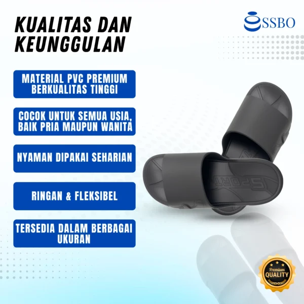 Sandal slide pria SSBO warna hitam model sporty, ringan dan nyaman dipakai harian